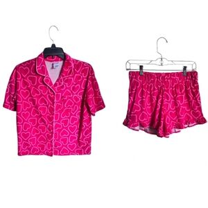 Art Class Heart Button Down Short Sleeve Polyester Pajama Set Size Girls 16-18